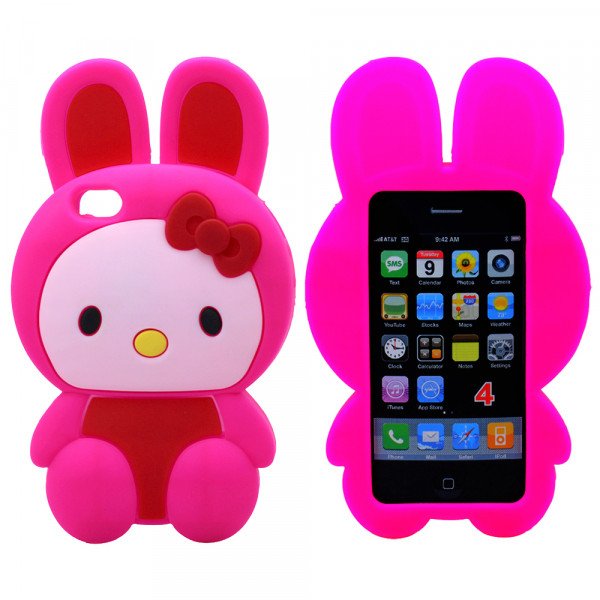 Wholesale iPhone 4S/4 3D Hello Bunny Case (Hot Pink)